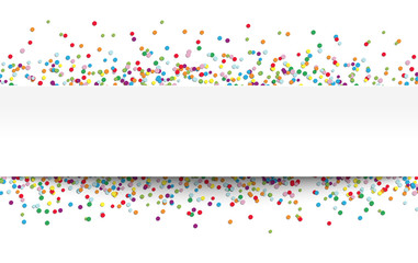 colored confetti with free white banner for text