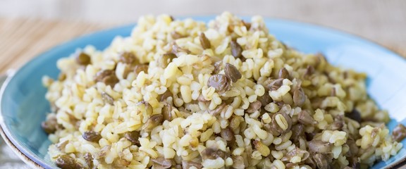 Traditional delicious Turkish foods; green lentil with bulgur pilav
