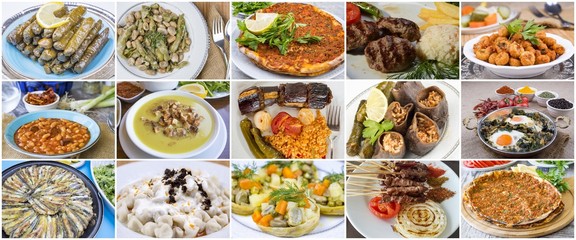 Traditional delicious Turkish foods collage. Food concept photo.