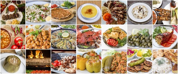 Traditional delicious Turkish foods collage. Food concept photo.