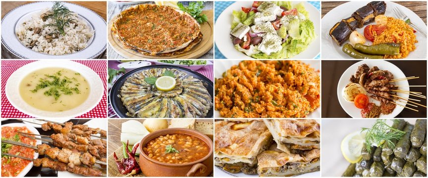 Traditional delicious Turkish foods collage. Food concept photo.