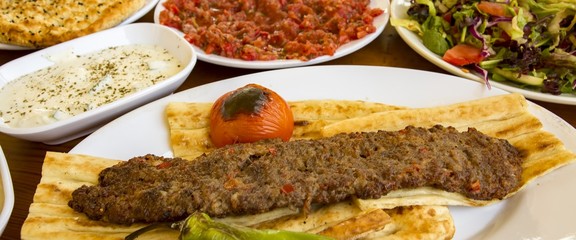 Traditional Delicious Turkish foods; Adana kebab, sis kebab
