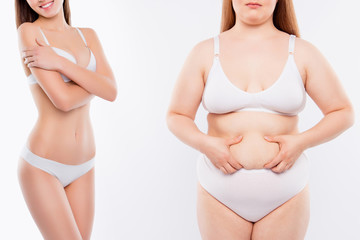 Two young women with different body types