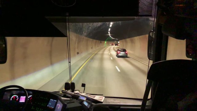 Traveling by bus in a tunnel