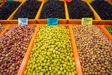 Bostanli / Izmir / Turkey, February 20, 2019, Bostanli bazaar olive market
