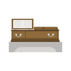 Open coffin color vector icon. Flat design