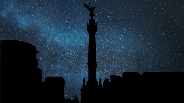 The Angel of Independence ( Monumento a la Independencia ) and Skyline of Mexico City by Night with Stars, is a Victory Column on Paseo de la Reforma, Worlwide Known Symbol of the Capital