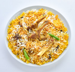 Mutton Biryani, delicious rice with mutton meat and cooked in indian spices