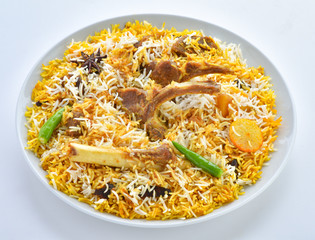 Mutton Biryani, delicious rice with mutton meat and indian spices