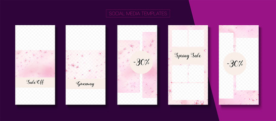 Valentines Day Spring Sale Vector Stories Layout.