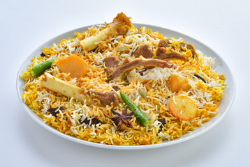 Mutton Biryani, delicious rice with mutton meat and indian spices