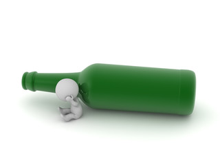 Upset 3D Character with Large Green Bottle