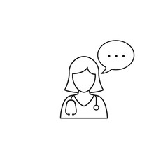 Doctor with speech bubble icon, vector isolated medical consultation outline icon