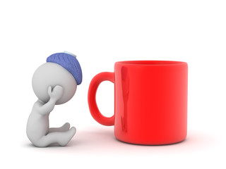Sick 3D Character with Large Mug of Tea or Medicine