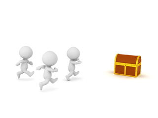 3D Characters Running to Get a Treasure Chest