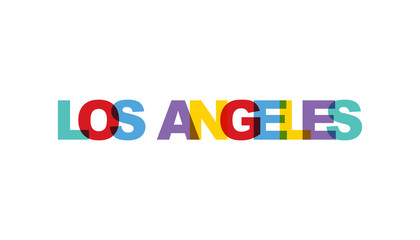 Los Angeles, phrase overlap color no transparency. Concept of simple text for typography poster, sticker design, apparel print, greeting card or postcard. Graphic slogan isolated on white background.