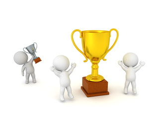 Happy 3D Characters with a Silver Cup and a Gold Cup