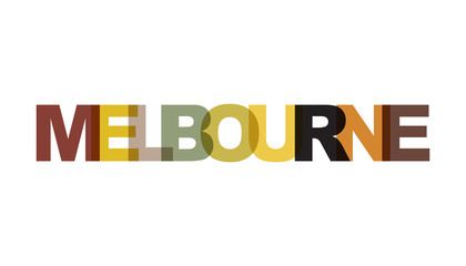 Melbourne, phrase overlap color no transparency. Concept of simple text for typography poster, sticker design, apparel print, greeting card or postcard. Graphic slogan isolated on white background.