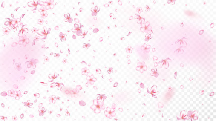 Nice Sakura Blossom Isolated Vector. Feminine Flying 3d Petals Wedding Paper. Japanese Gradient Flowers Wallpaper. Valentine, Mother's Day Feminine Nice Sakura Blossom Isolated on White