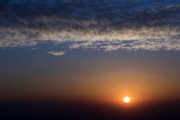 Beautiful sunset on the top of Jabel Hafeet mountain, Al Ain city, UAE. Asia.