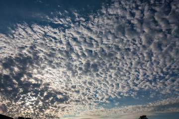 blue sky with white puffy clouds