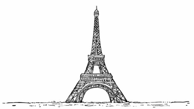 Sketch animation of Eiffel Tower Paris, france