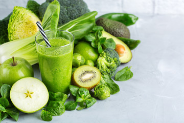 Green smoothie with vegetables for healthy, raw, vegan diet