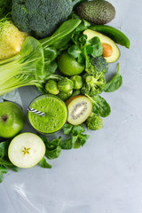 Green smoothie with vegetables for healthy, raw, vegan diet