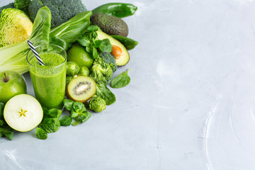 Green smoothie with vegetables for healthy, raw, vegan diet