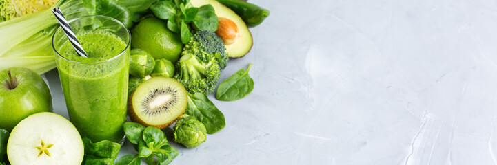 Green smoothie with vegetables for healthy, raw, vegan diet