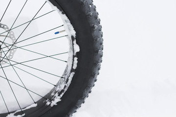 wheel of the fat bike on the snow