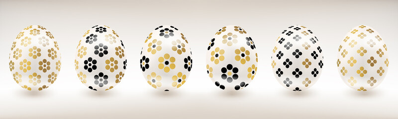 White porcelain Easter egg with gold and black floral decor