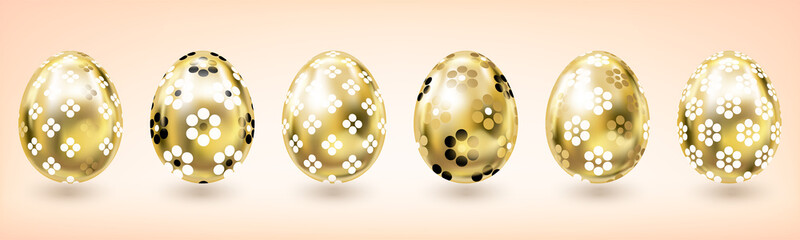 Yellow gold Easter egg with floral decor, light background