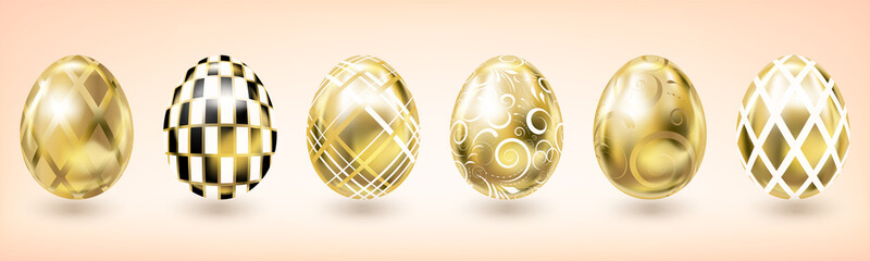 Yellow gold Easter egg with geometric decor, light background