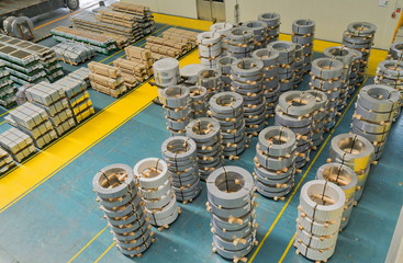 Rolled steel coil keep in factory warehouse
