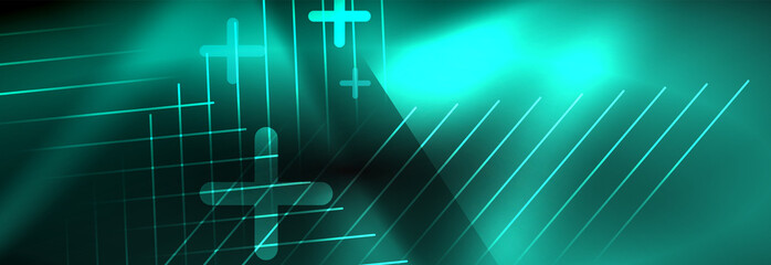 Neon glowing techno lines, hi-tech futuristic abstract background template with lines