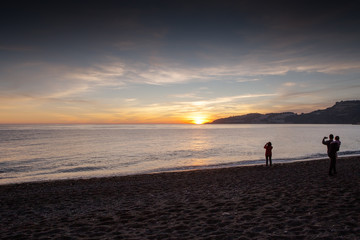Fototapeta premium sunset on the beach in almunecar spain