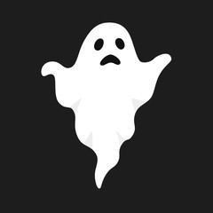 Vector illustration of white ghost. Halloween spooky monster, scary spirit or poltergeist flying in night.