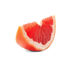 Slice of ripe juicy grapefruit on white background