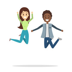 Couple of happy people jumping. Celebration and joy