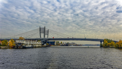 Central part of new Bettencourt bridge across the river Malaya (Small) Neva in Saint-Petersburg,...