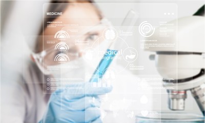 Fototapeta premium Young Female Scientist Working with Microscope