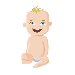 Baby vector illustration. Cute todler sitting in diaper