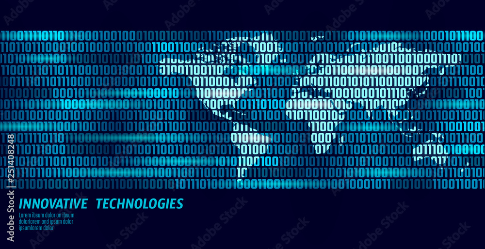Poster planet earth global data exchange binary code flow. security payment personal information blue glowi