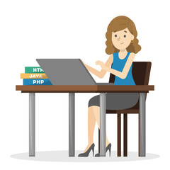 Woman sitting at the desk and working