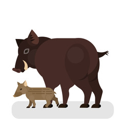 Boar character. Wild pig with brown fur