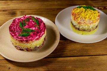 Traditional russian layered salads 