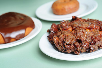 Variety of Breakfast Pastry Food - Donut, Fritter & Cinnamon Bun