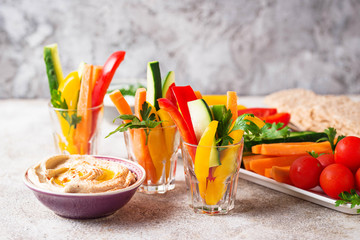 Snacks bar.  Vegetables sticks and hummus