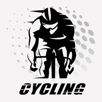 cycling race stylized symbol, outlined cyclist vector silhouette